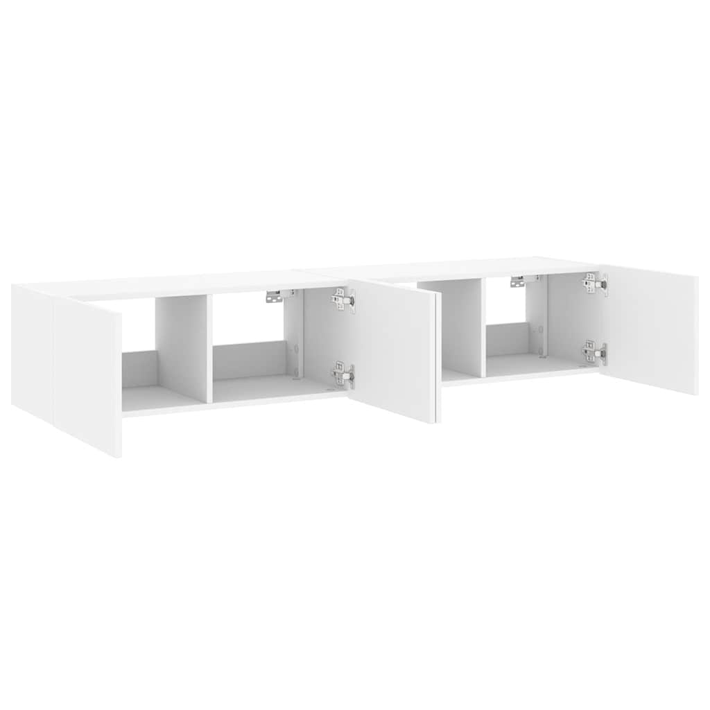 Mobili TV a Parete con Luci LED 2pz Bianchi 80x35x31 cm