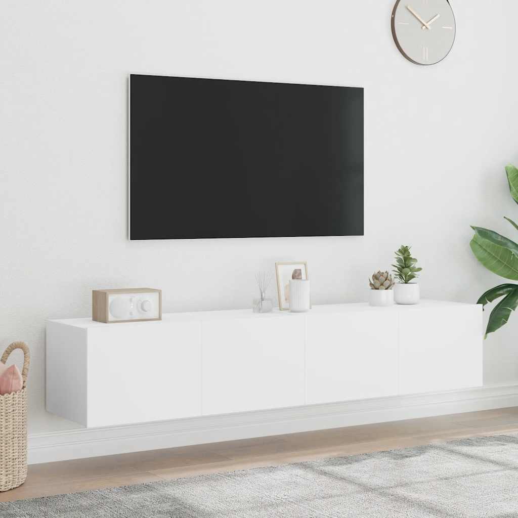 Mobili TV a Parete con Luci LED 2pz Bianchi 80x35x31 cm