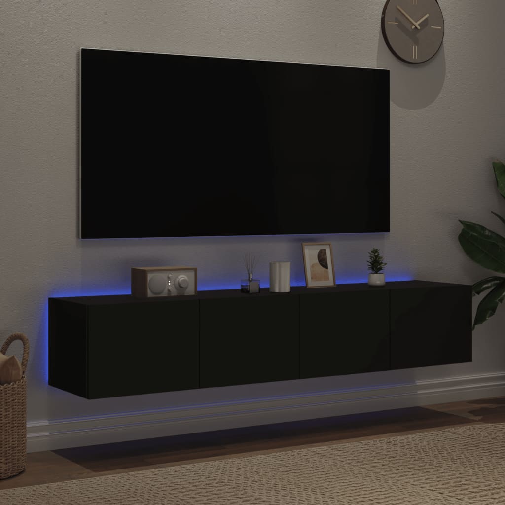 Mobili TV a Parete con Luci LED 2pz Neri 80x35x31 cm