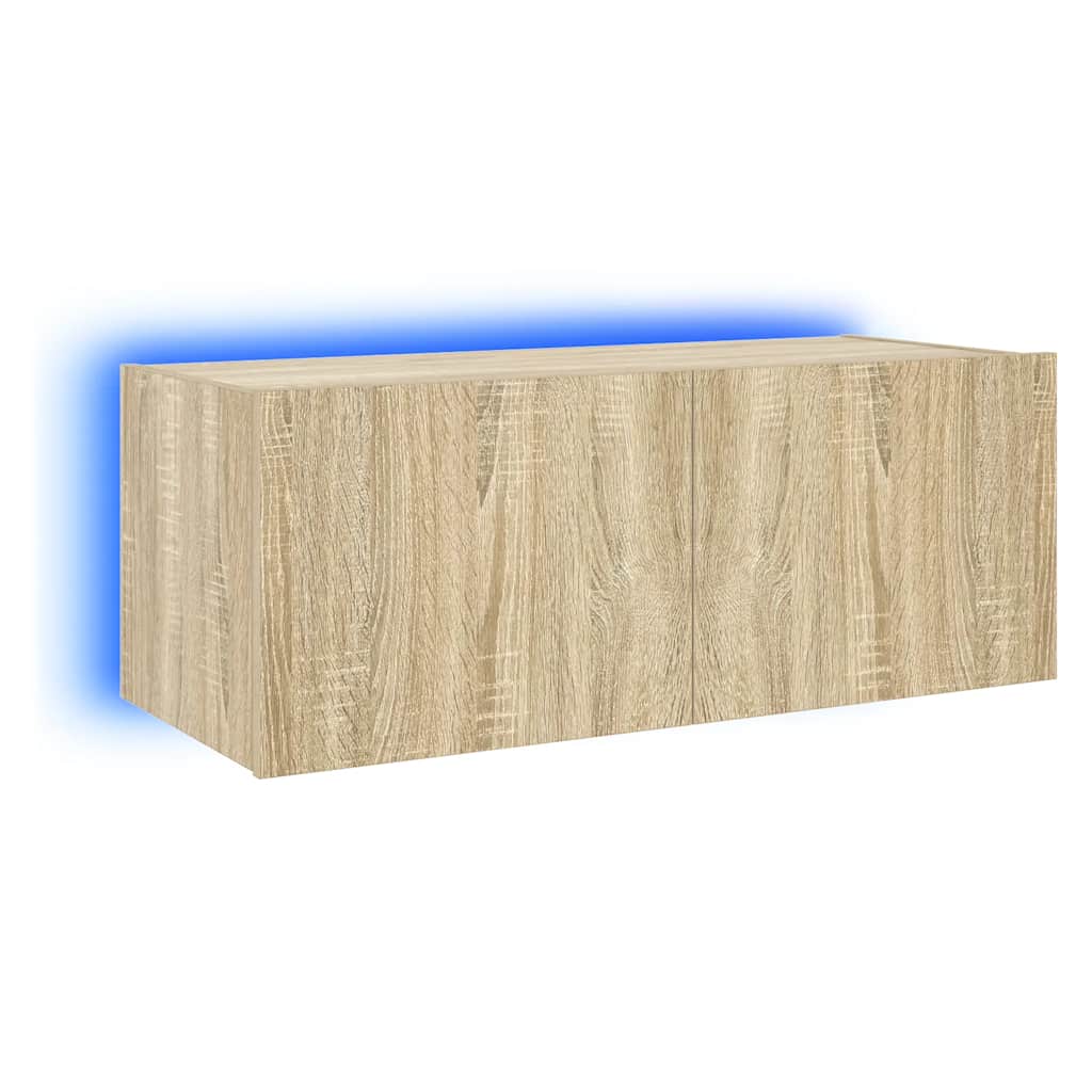 Mobile TV a Parete con Luci LED Rovere Sonoma 80x35x31 cm