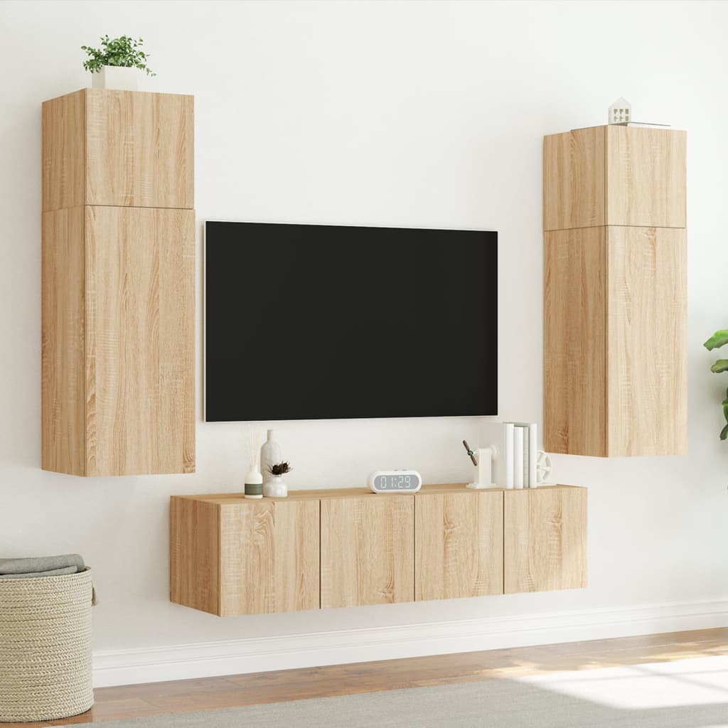 Mobile TV a Parete con Luci LED Rovere Sonoma 80x35x31 cm - homemem39