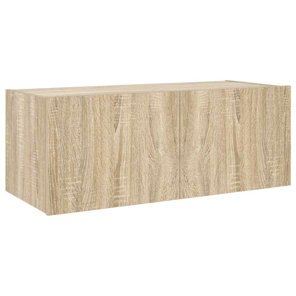 Mobile TV a Parete con Luci LED Rovere Sonoma 80x35x31 cm