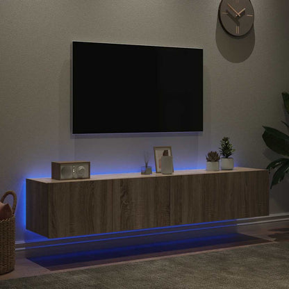 Mobili TV a Parete con Luci LED 2pz Rovere Sonoma 80x35x31 cm
