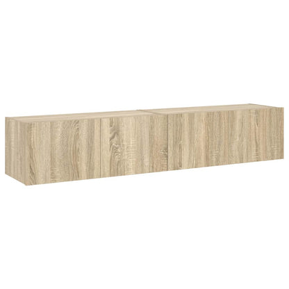 Mobili TV a Parete con Luci LED 2pz Rovere Sonoma 80x35x31 cm