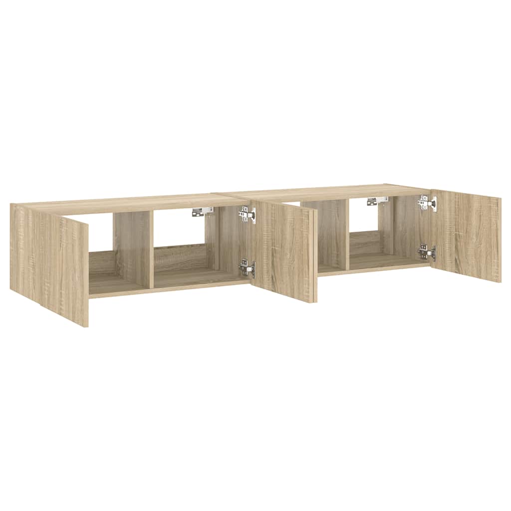 Mobili TV a Parete con Luci LED 2pz Rovere Sonoma 80x35x31 cm