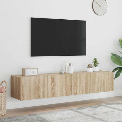 Mobili TV a Parete con Luci LED 2pz Rovere Sonoma 80x35x31 cm