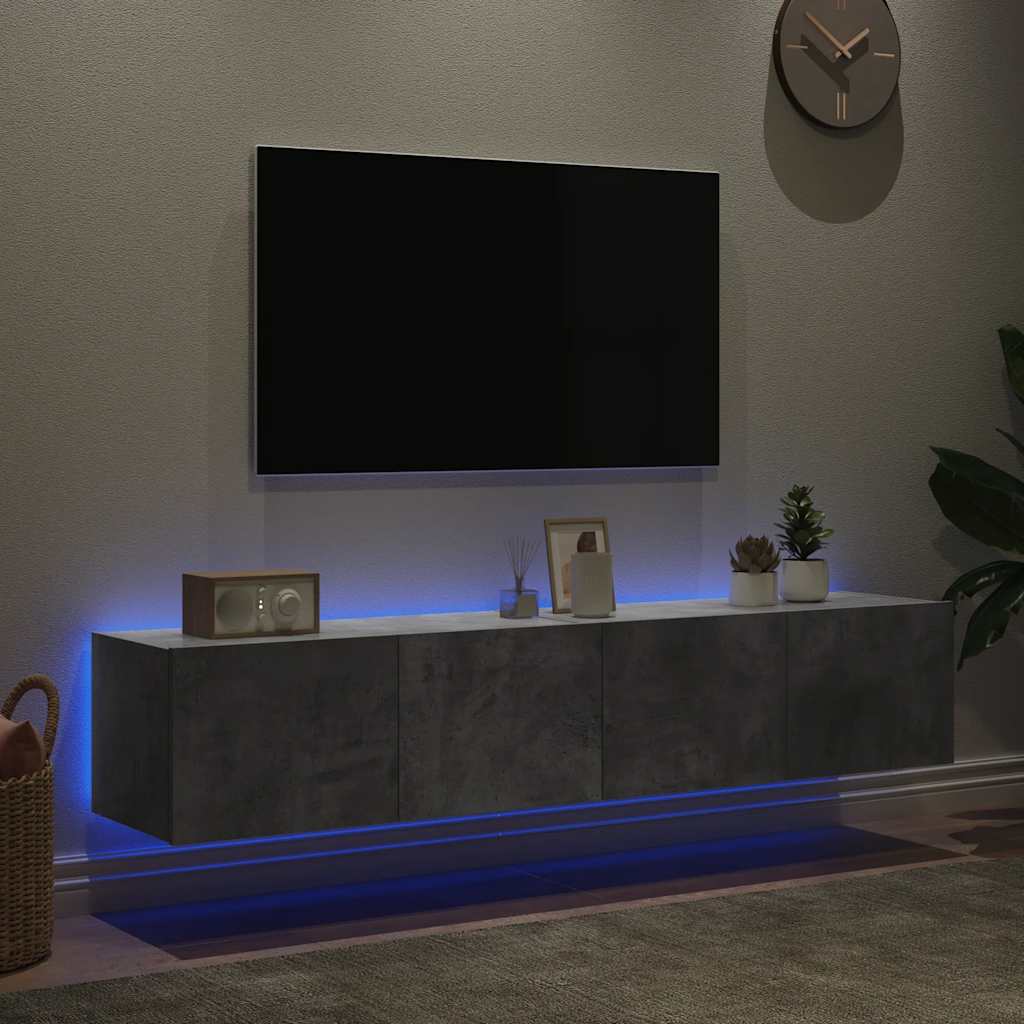 Mobili TV a Parete con Luci LED 2pz Grigio Cemento 80x35x31 cm
