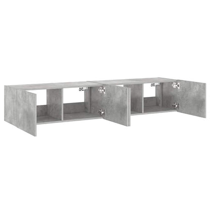 Mobili TV a Parete con Luci LED 2pz Grigio Cemento 80x35x31 cm