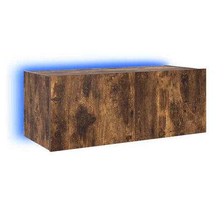 Mobile TV a Parete con Luci LED Rovere Fumo 80x35x31 cm