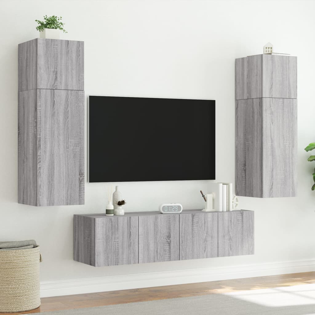 Mobile TV a Parete con Luci LED Grigio Sonoma 80x35x31 cm - homemem39