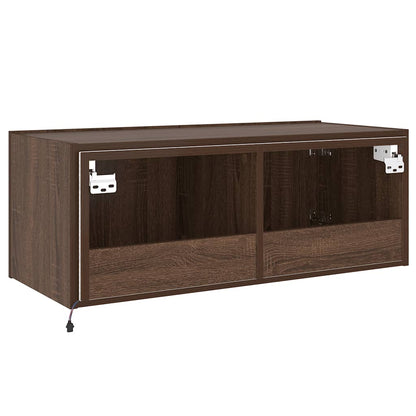 Mobile TV a Parete con Luci LED Rovere Marrone 80x35x31 cm