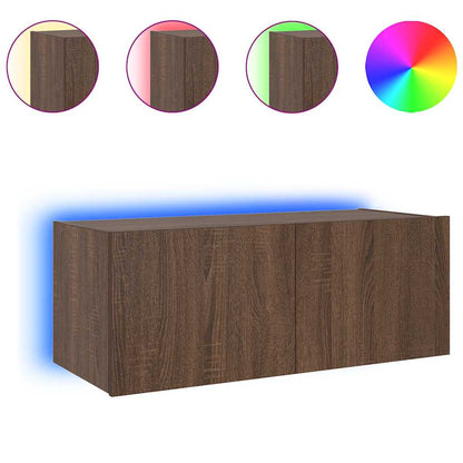 Mobile TV a Parete con Luci LED Rovere Marrone 80x35x31 cm