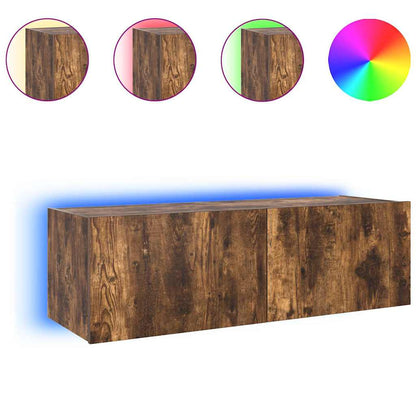 Mobile TV a Parete con Luci LED Rovere Fumo 100x35x31 cm