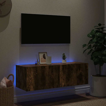 Mobile TV a Parete con Luci LED Rovere Fumo 100x35x31 cm