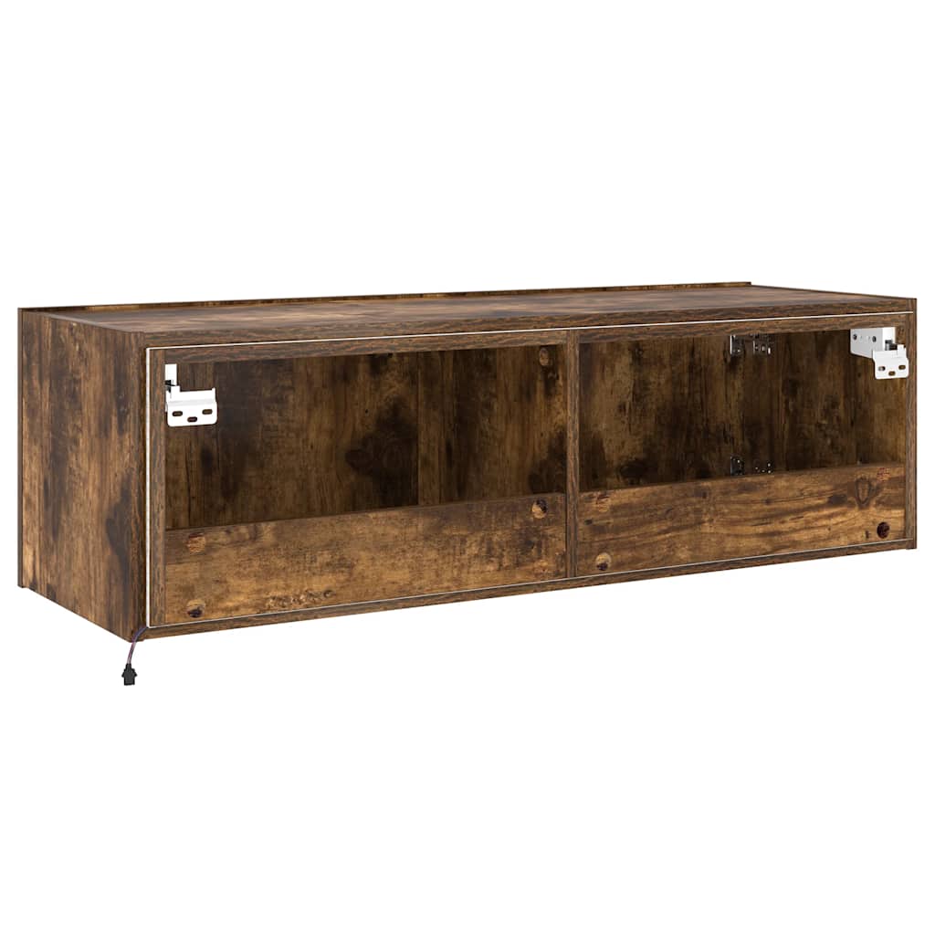 Mobile TV a Parete con Luci LED Rovere Fumo 100x35x31 cm