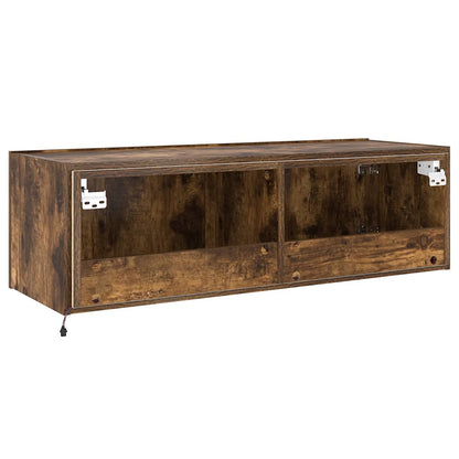 Mobile TV a Parete con Luci LED Rovere Fumo 100x35x31 cm