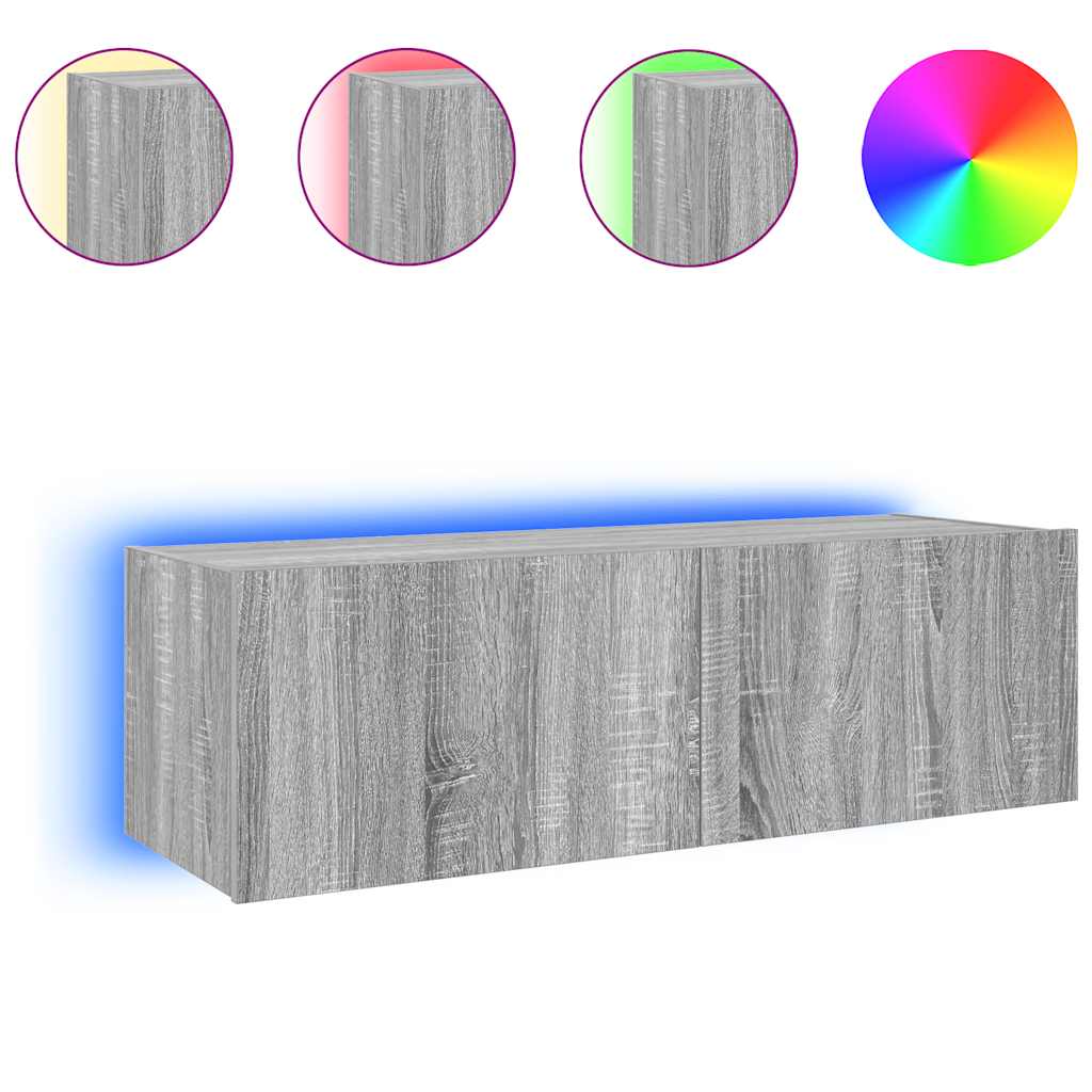 Mobile TV a Parete con Luci LED Grigio Sonoma 100x35x31 cm