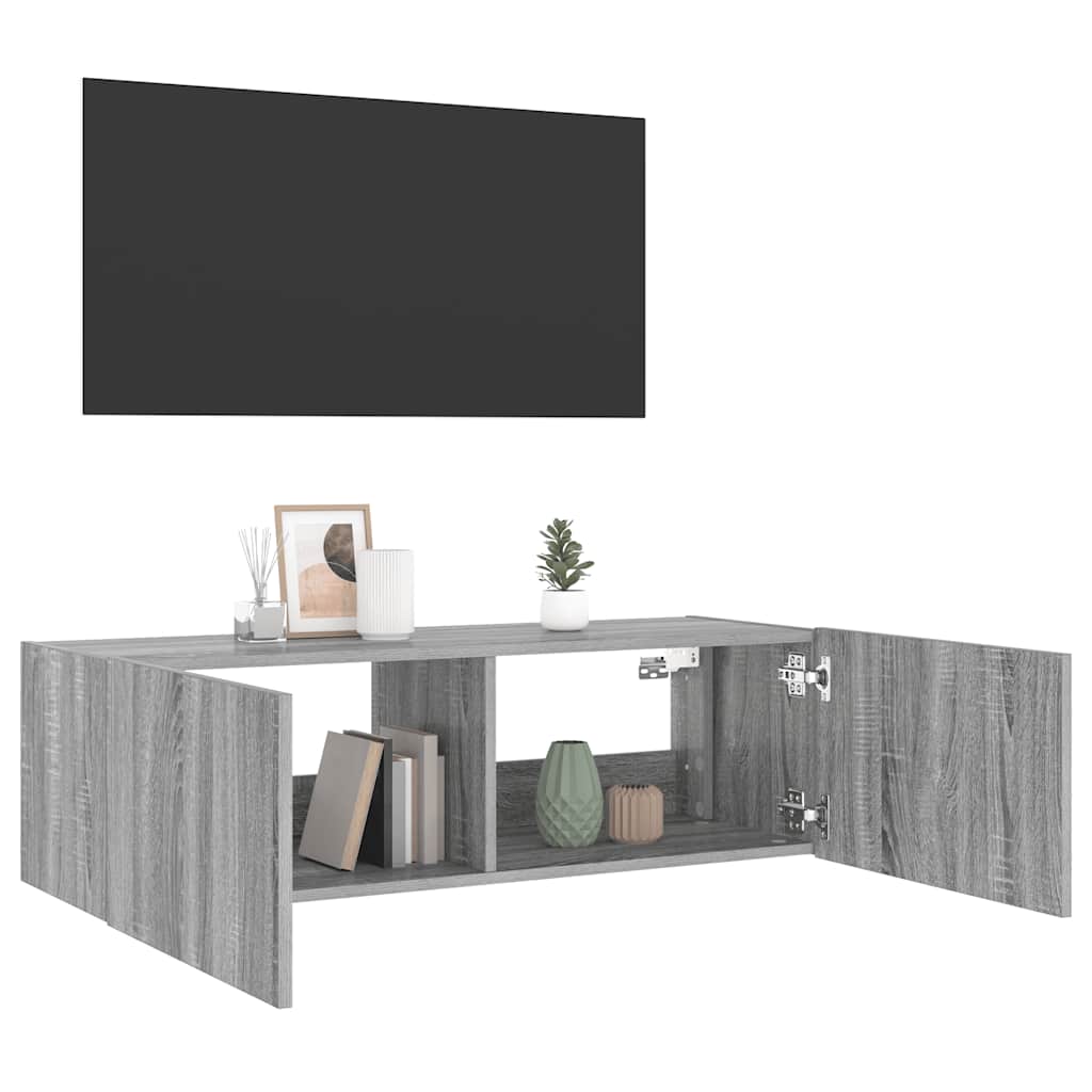 Mobile TV a Parete con Luci LED Grigio Sonoma 100x35x31 cm