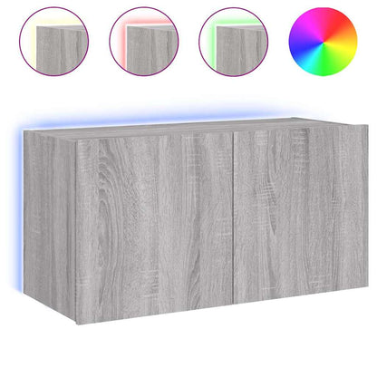 Mobile TV a Parete con Luci LED Grigio Sonoma 80x35x41 cm