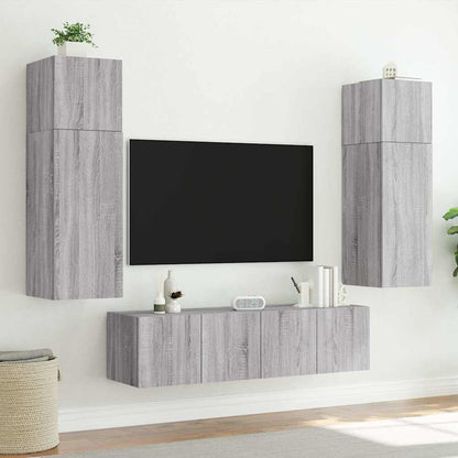 Mobile TV a Parete con Luci LED Grigio Sonoma 80x35x41 cm