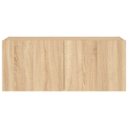 Mobile TV a Parete con Luci LED Rovere Sonoma 100x35x41 cm