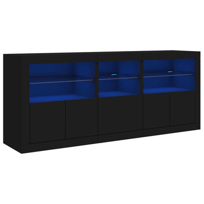 Credenza con Luci LED Nera 162x37x67 cm