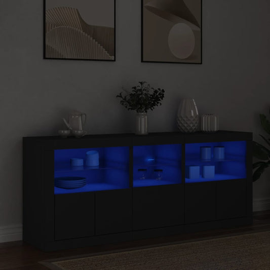 Credenza con Luci LED Nera 162x37x67 cm