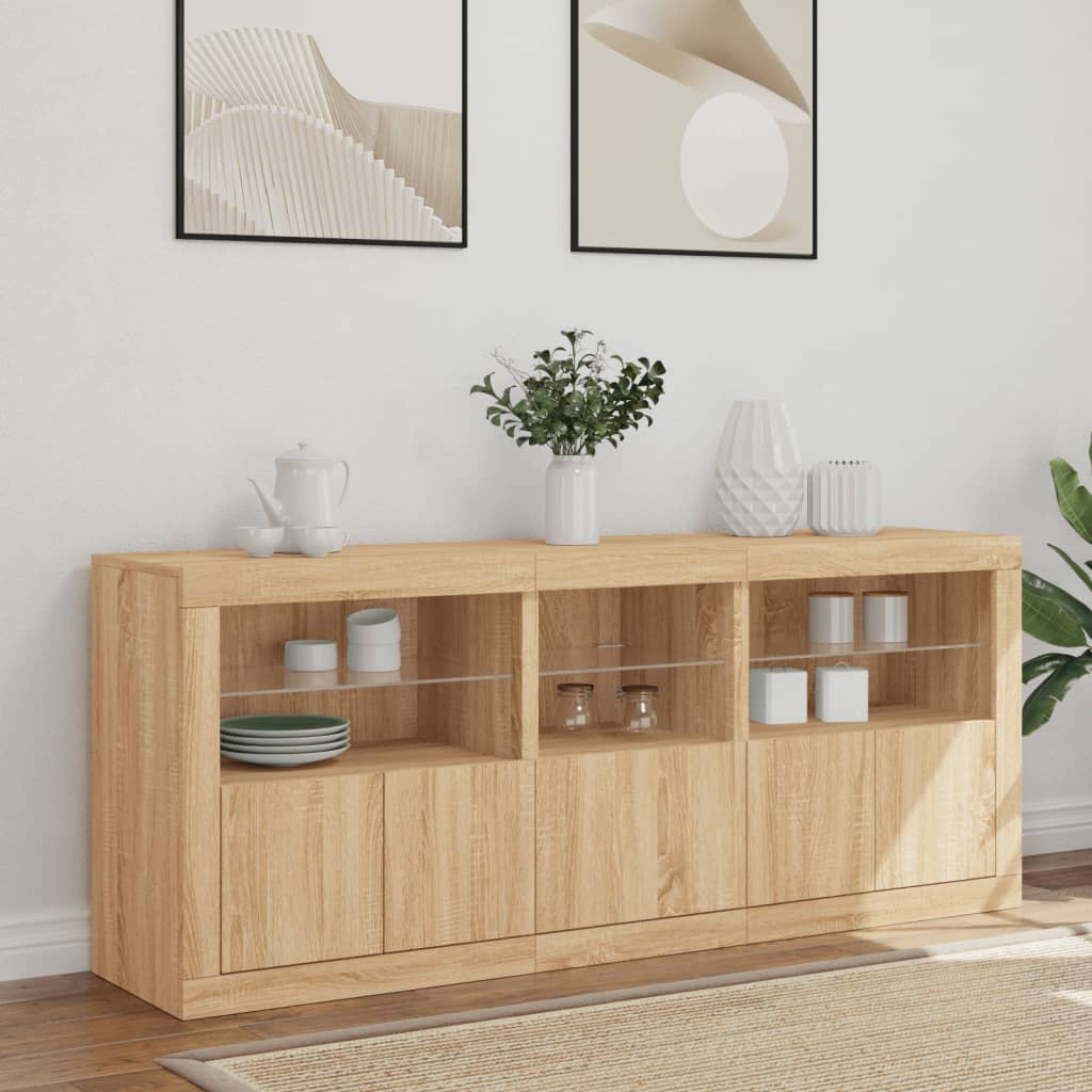 Credenza con Luci LED Rovere Sonoma 162x37x67 cm - homemem39
