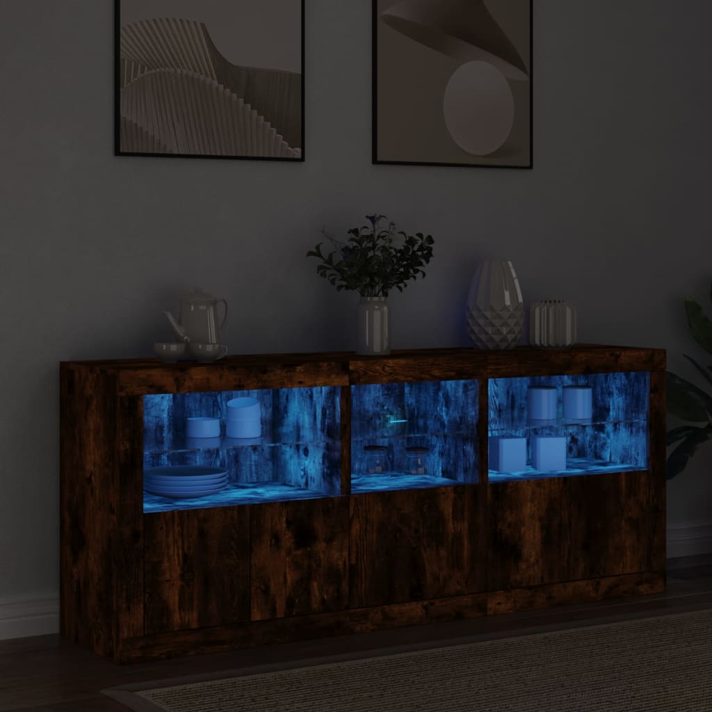 Sideboard with LED Lights Smoked Oak 162x37x67 cm