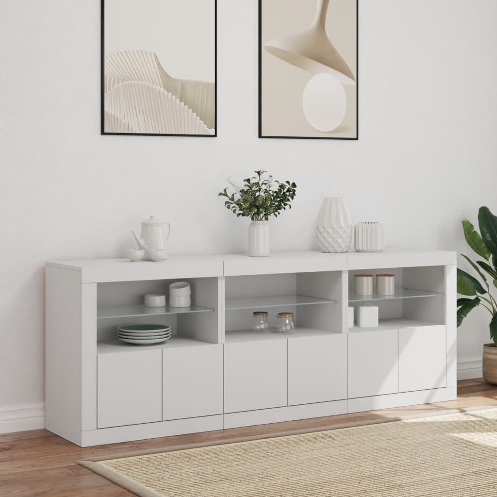 Credenza con Luci LED Bianca 181,5x37x67 cm