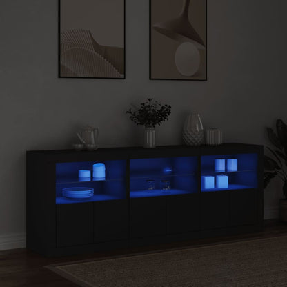 Credenza con Luci LED Nera 181,5x37x67 cm