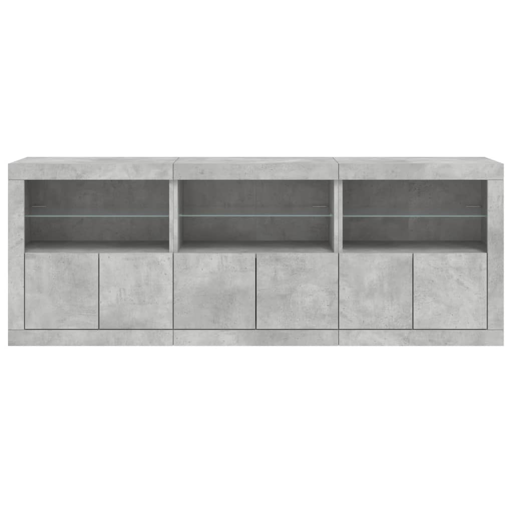 Credenza con Luci LED Grigio Cemento 181,5x37x67 cm