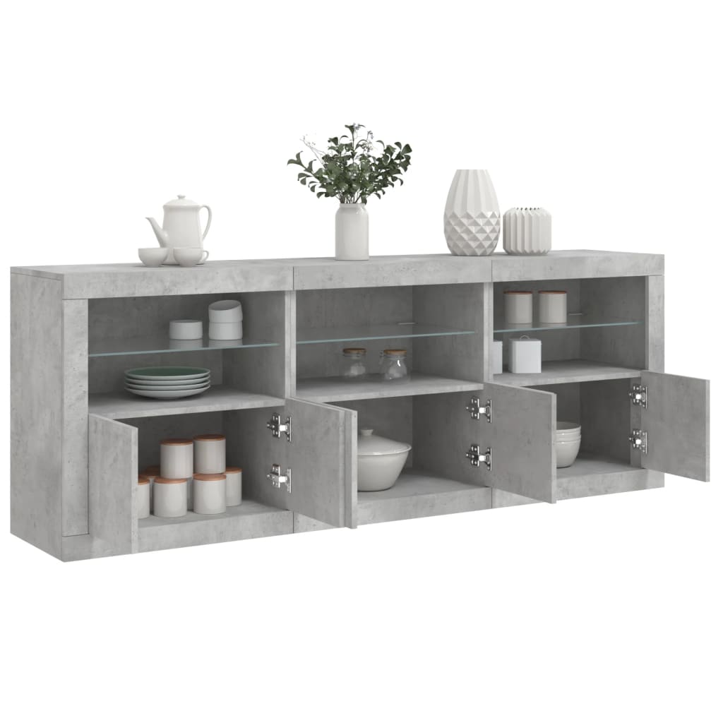 Credenza con Luci LED Grigio Cemento 181,5x37x67 cm - homemem39