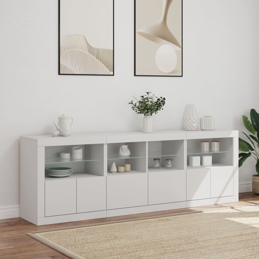 Credenza con Luci LED Bianca 202x37x67 cm - homemem39