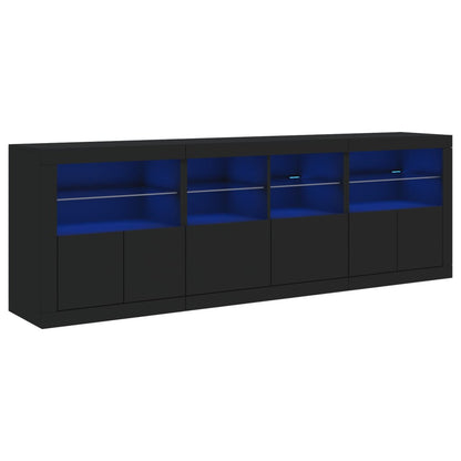 Credenza con Luci LED Nera 202x37x67 cm