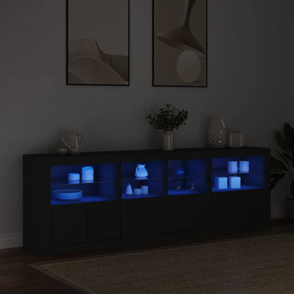 Credenza con Luci LED Nera 202x37x67 cm