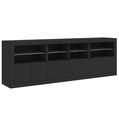 Credenza con Luci LED Nera 202x37x67 cm