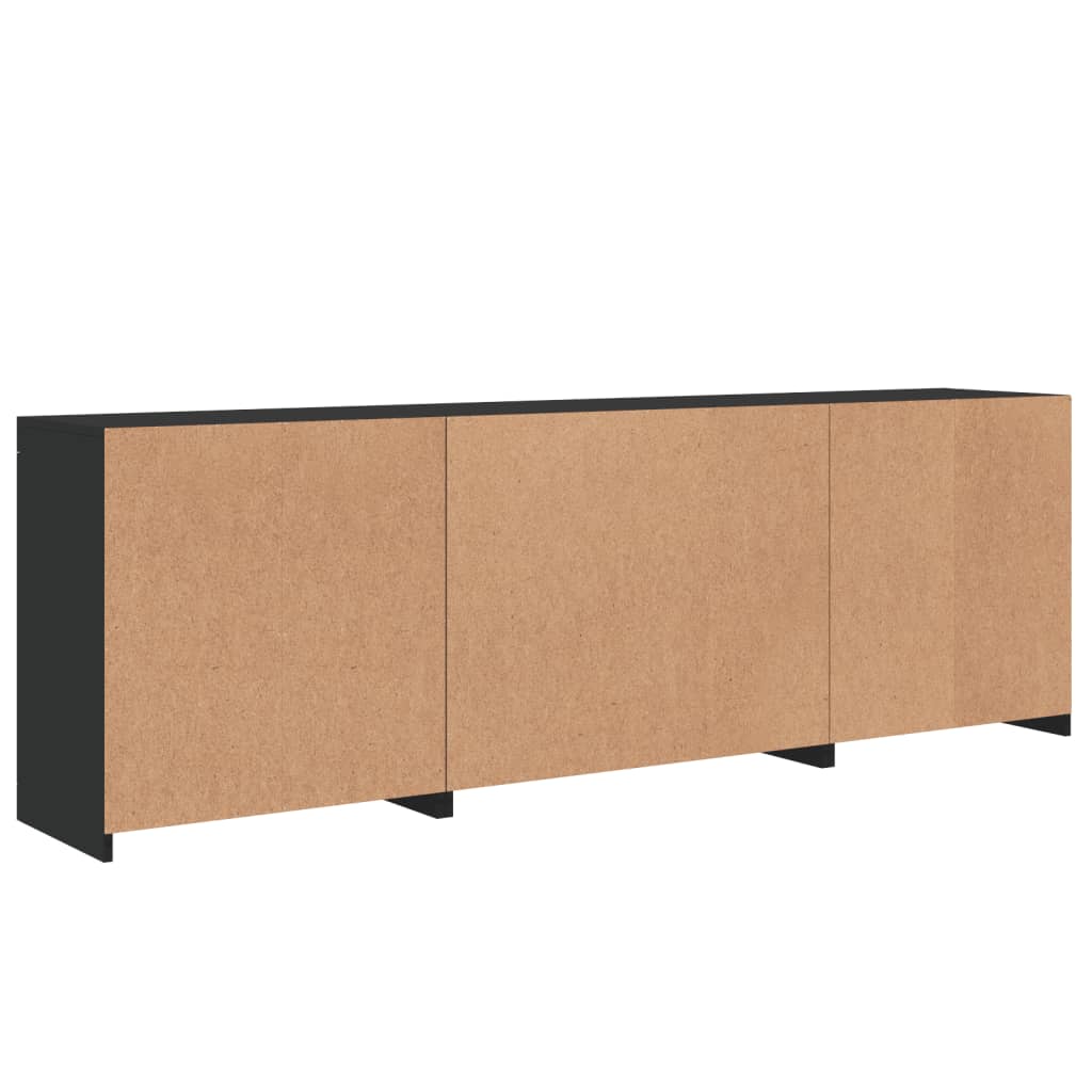 Credenza con Luci LED Nera 202x37x67 cm