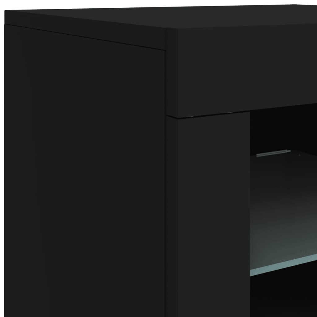 Credenza con Luci LED Nera 202x37x67 cm