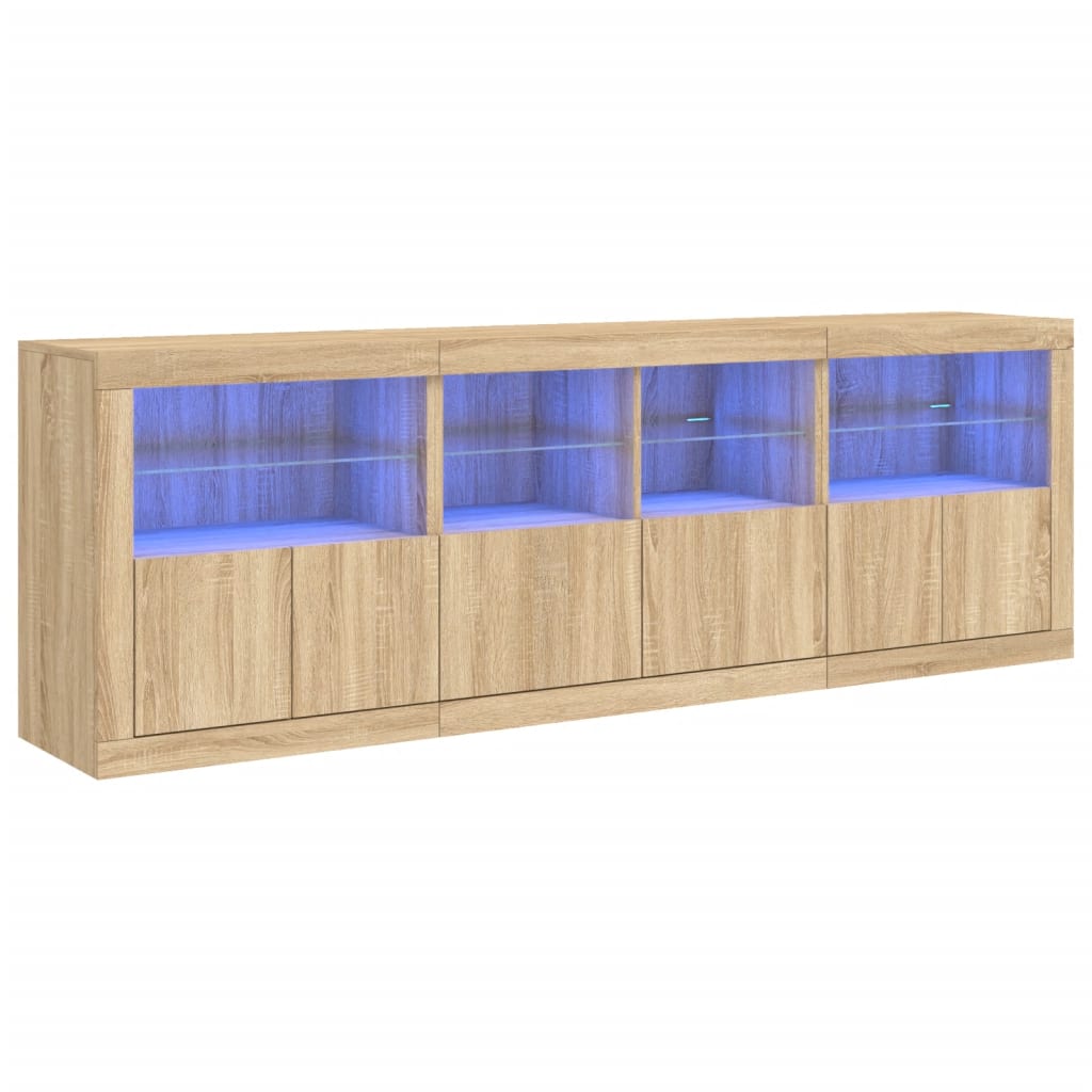 Credenza con Luci LED Rovere Sonoma 202x37x67 cm