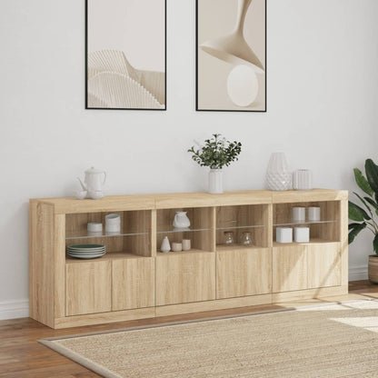 Credenza con Luci LED Rovere Sonoma 202x37x67 cm