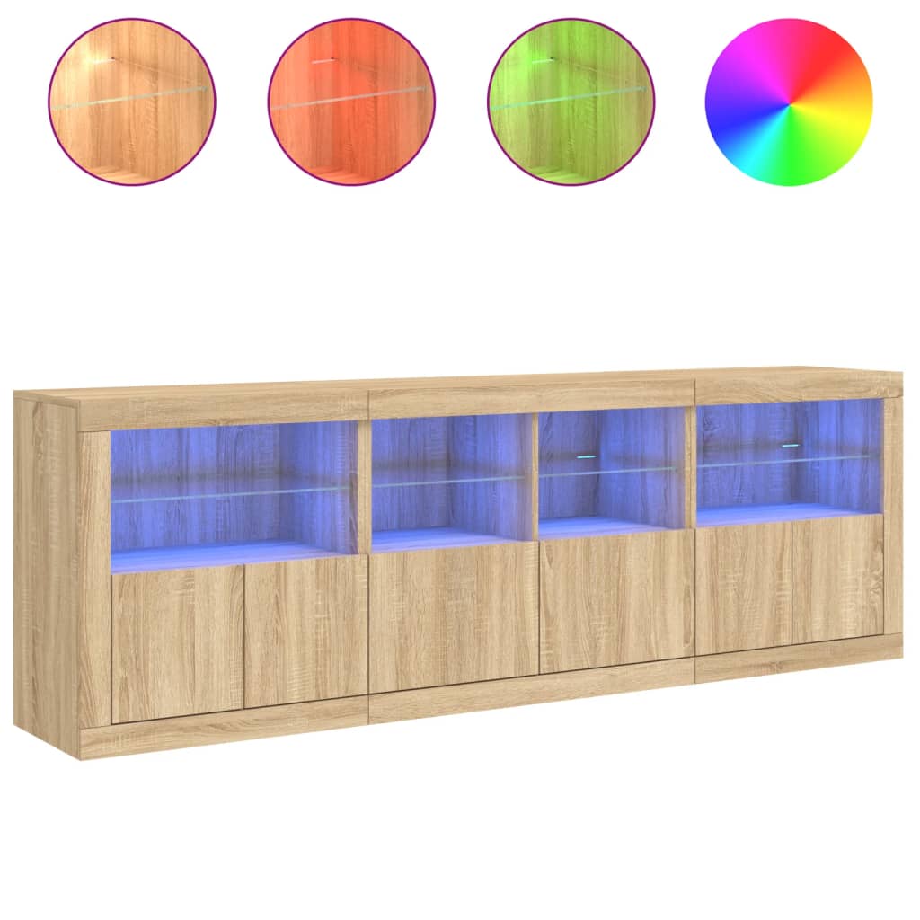 Credenza con Luci LED Rovere Sonoma 202x37x67 cm