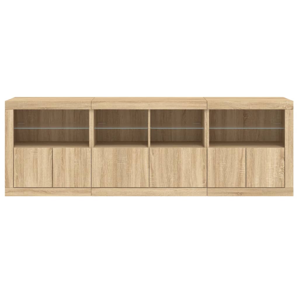 Credenza con Luci LED Rovere Sonoma 202x37x67 cm