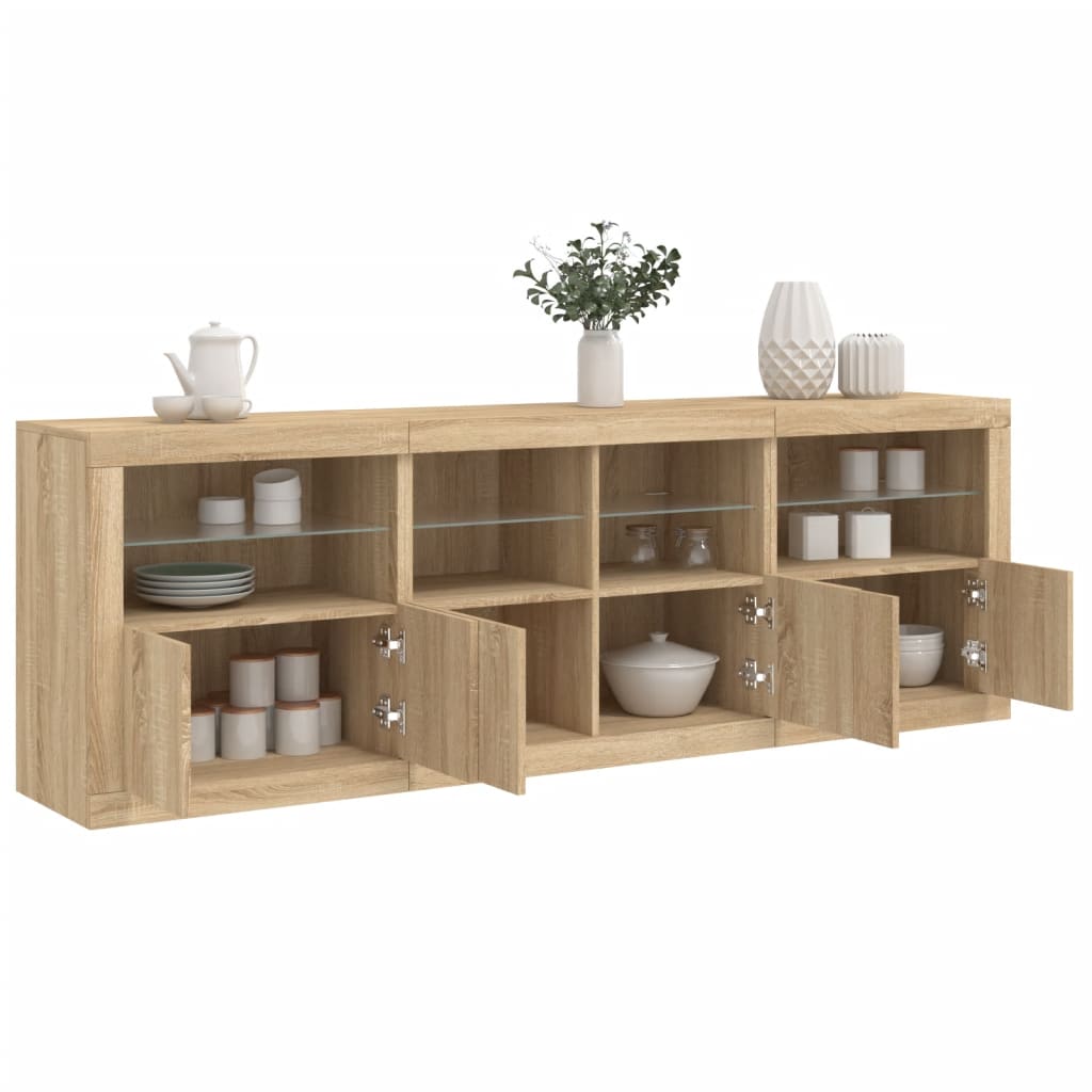 Credenza con Luci LED Rovere Sonoma 202x37x67 cm