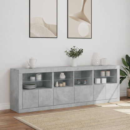 Credenza con Luci LED Grigio Cemento 202x37x67 cm