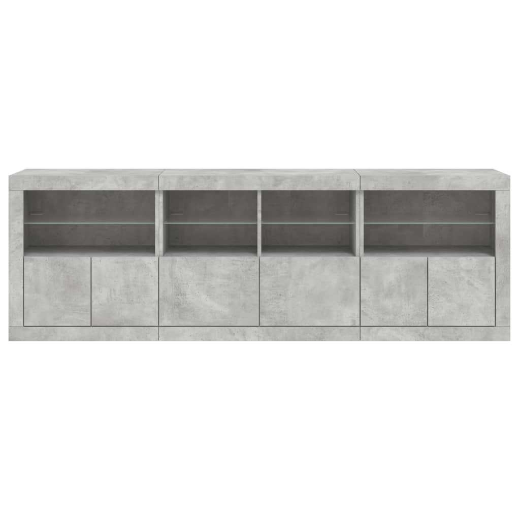 Credenza con Luci LED Grigio Cemento 202x37x67 cm