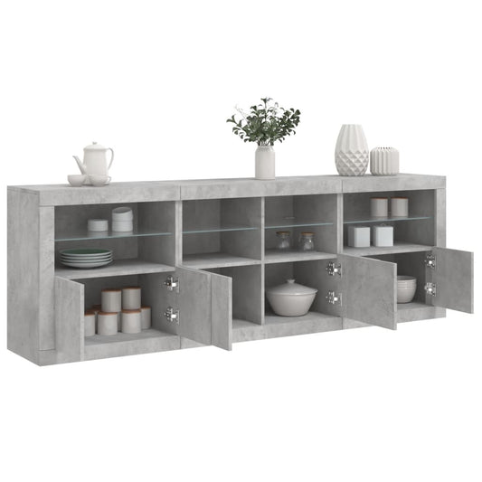 Credenza con Luci LED Grigio Cemento 202x37x67 cm