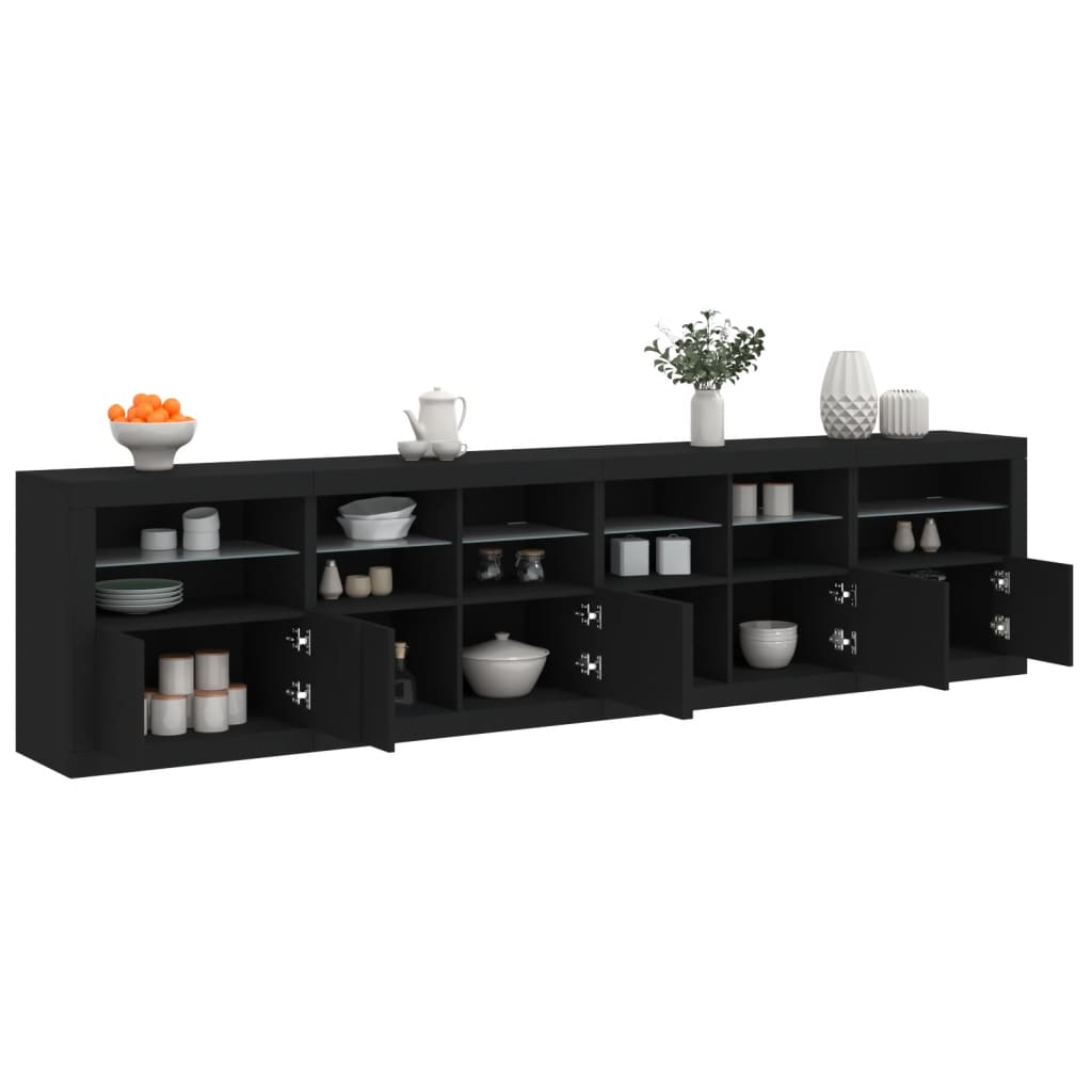 Credenza con Luci LED Nera 283x37x67 cm