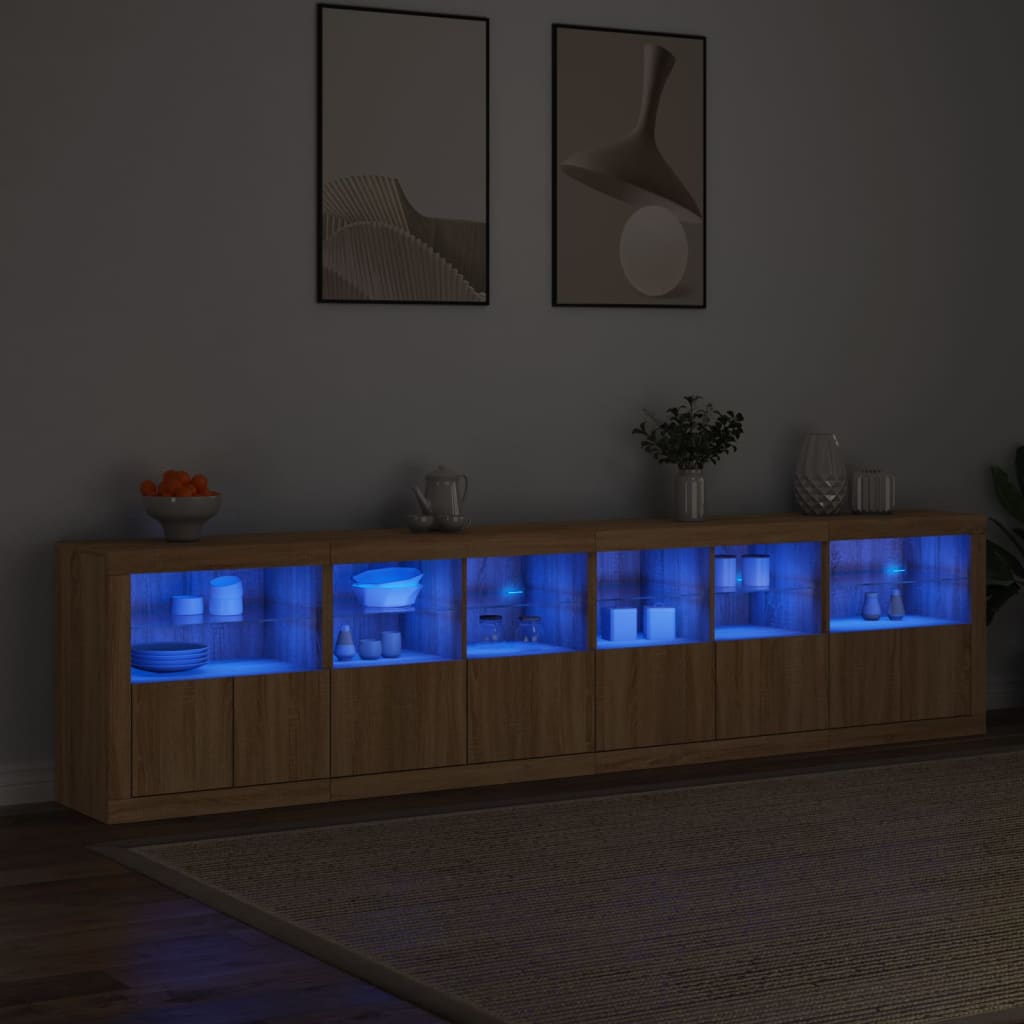 Credenza con Luci LED Rovere Sonoma 283x37x67 cm - homemem39
