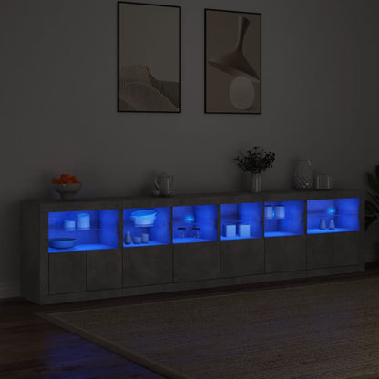 Credenza con Luci LED Grigio Cemento 283x37x67 cm